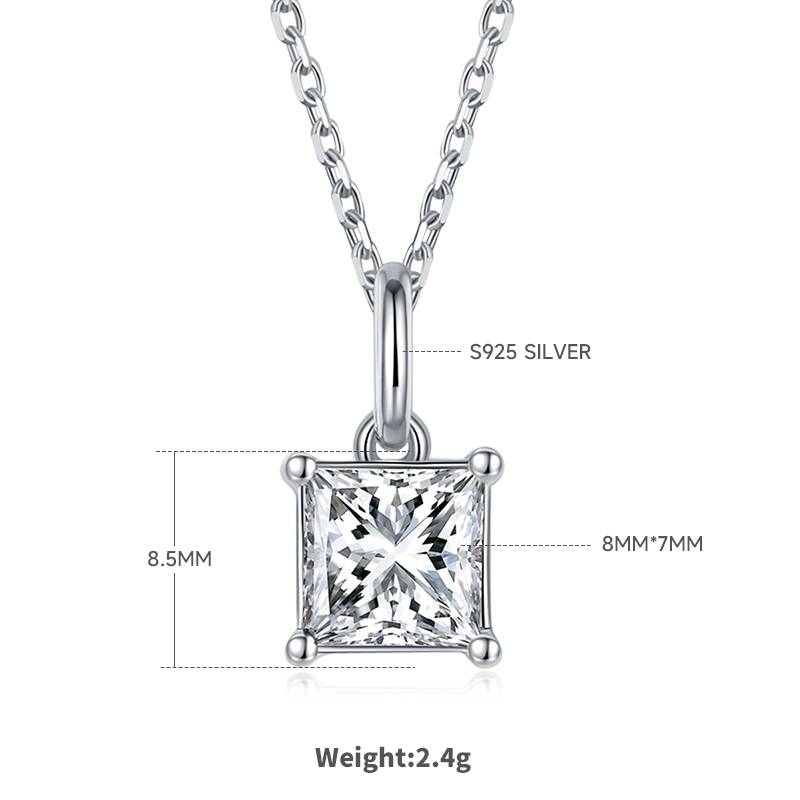 Classic Square S925 Silver Plated Platinum Moissanite Diamond Pendant Earnail Set